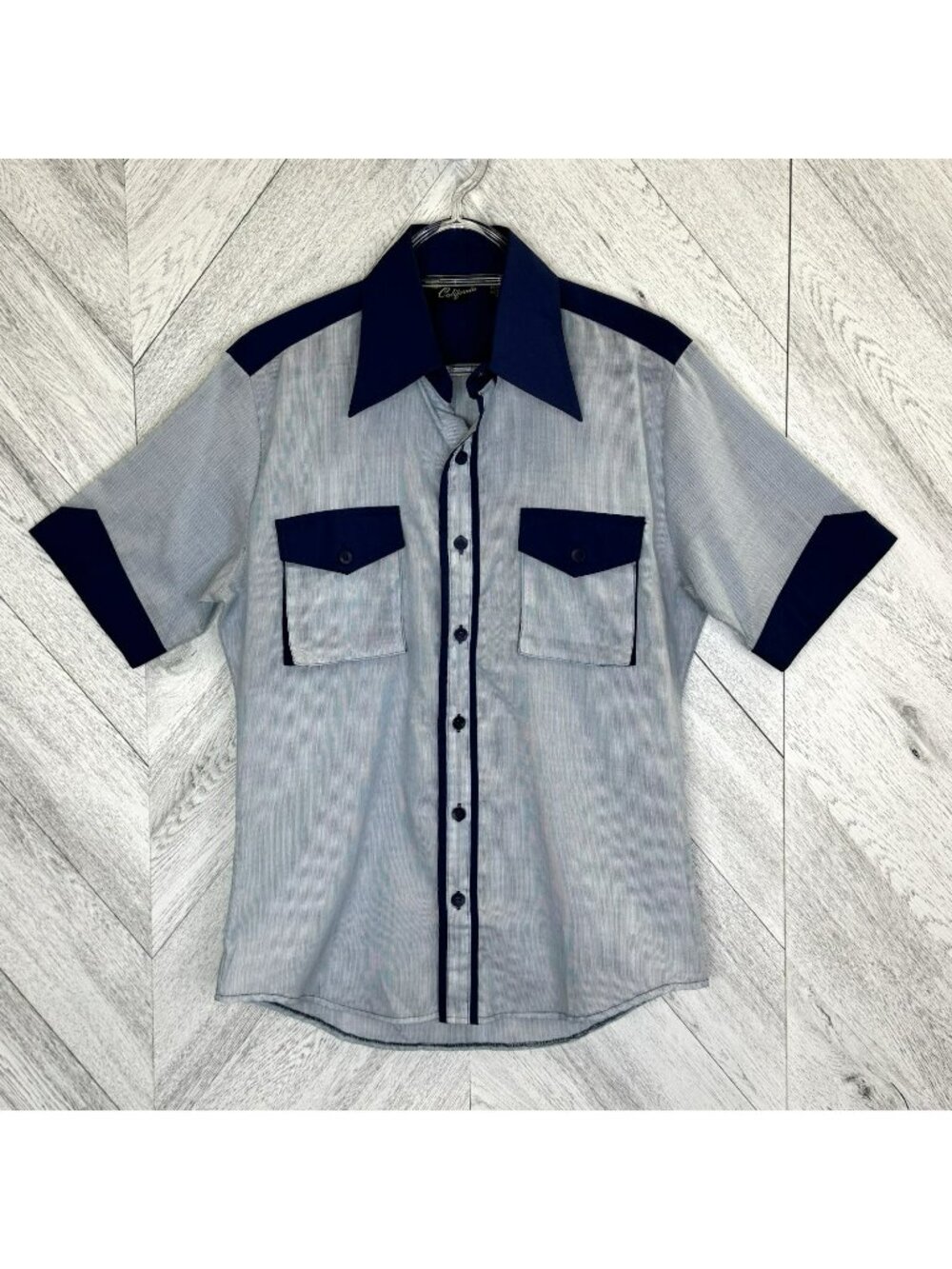 VTG 70s Lancer California Mechanic Shirt Mens Medium Dagger Collar Retro Disco